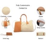 custom beige and orange cowhide linen large tote handbag feature overview 121733# Large