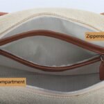 custom beige cowhide and linen top handle handbag detail view 1 121749-1#