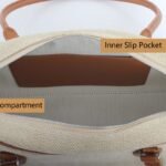 custom beige cowhide and linen top handle handbag detail view 2 121749-1#