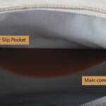 custom beige cowhide and linen top handle handbag detail view 3 121749-1#