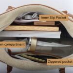 custom beige cowhide and linen top handle handbag detail view 4 121749-1#