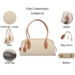 custom beige cowhide and linen top handle handbag feature overview 121749-1#