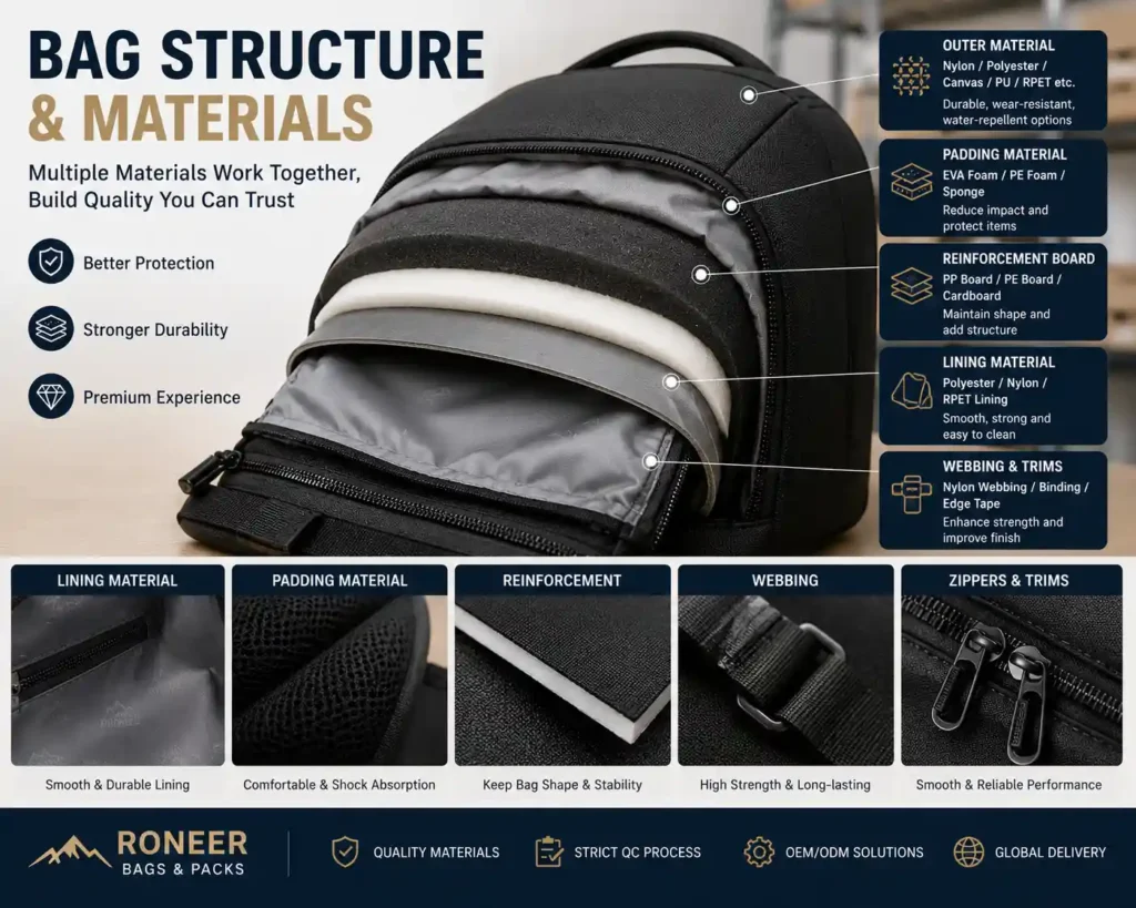 bag lining padding and reinforcement materials