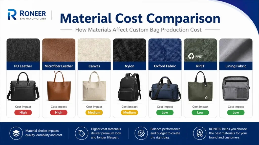 bag material cost comparison for custom bag production