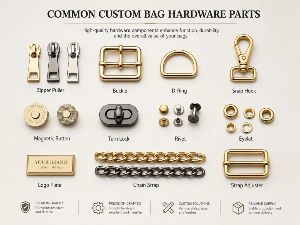 common custom bag hardware parts for bag production