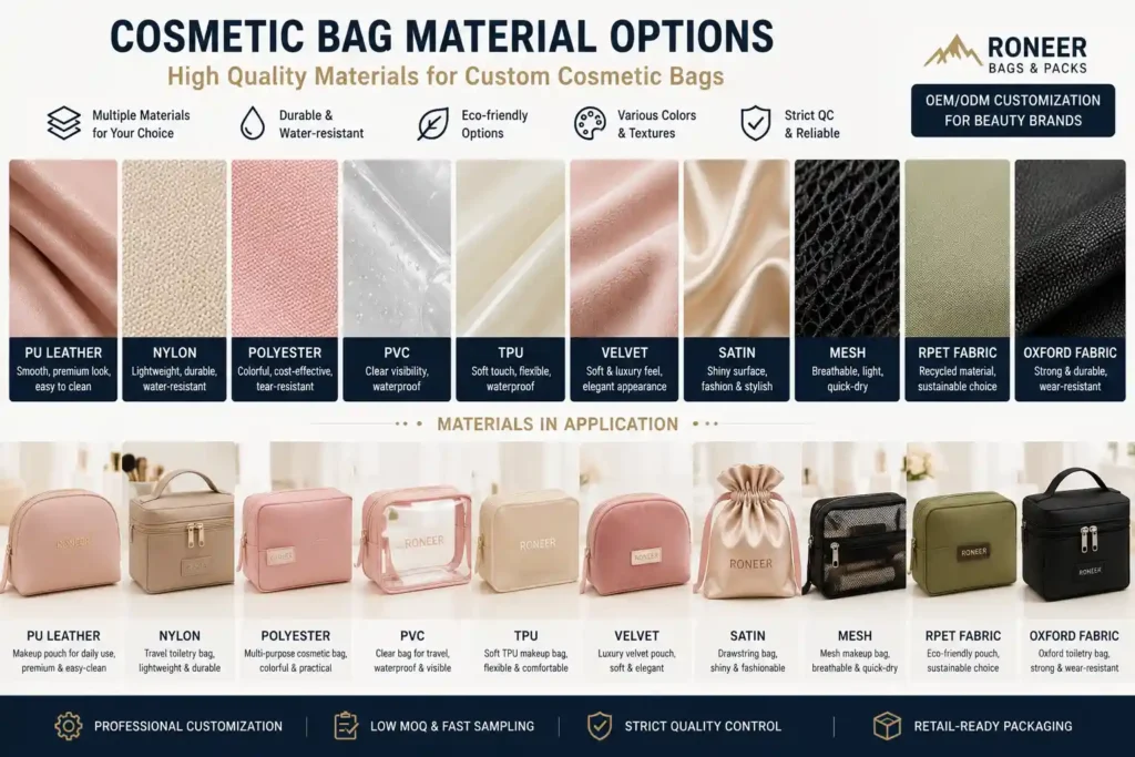 cosmetic bag material options for custom production