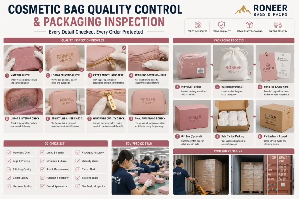 cosmetic bag quality control and packaging inspection
