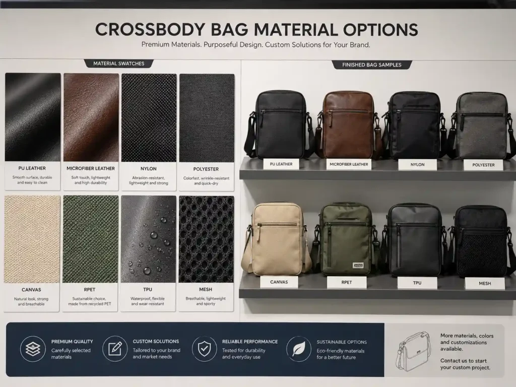 crossbody bag material options for custom production