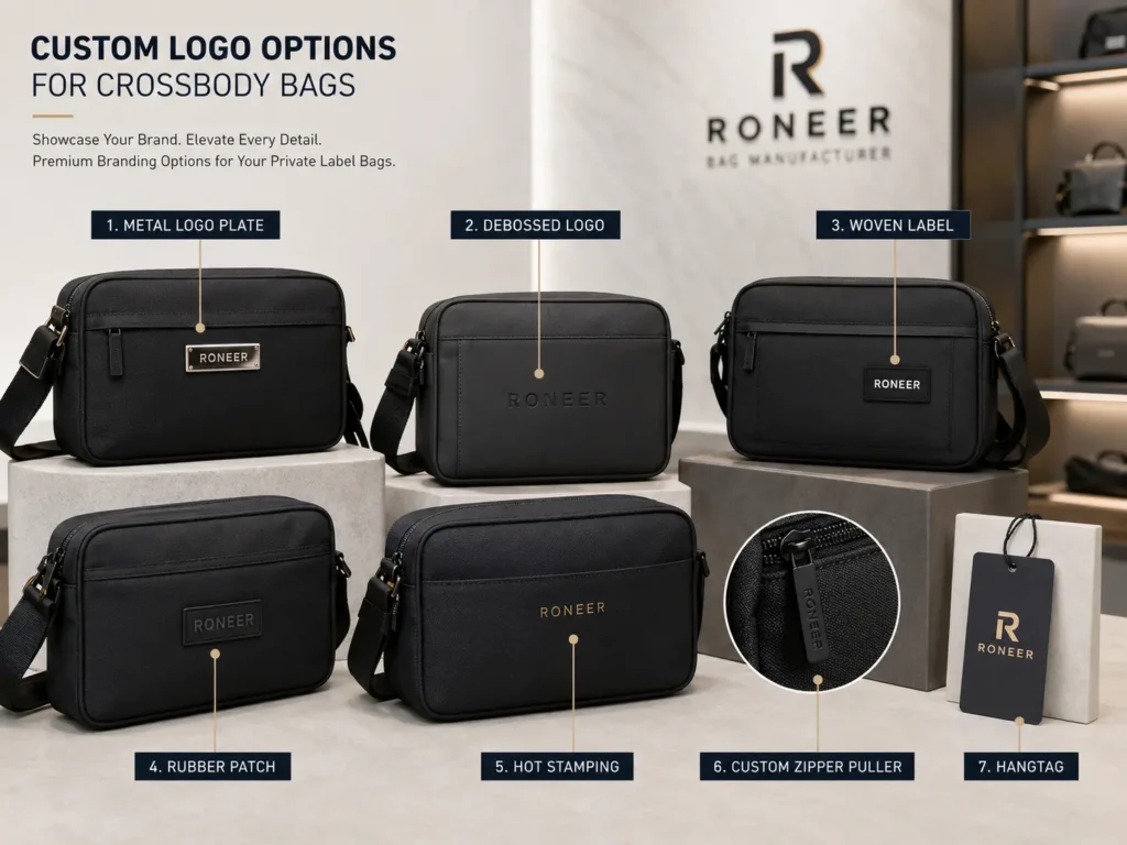 logo options for custom crossbody bags