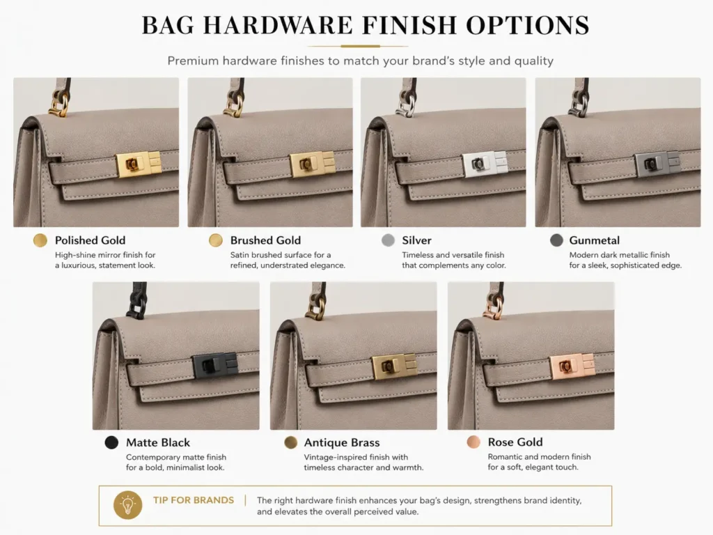 custom bag hardware finish and plating colors