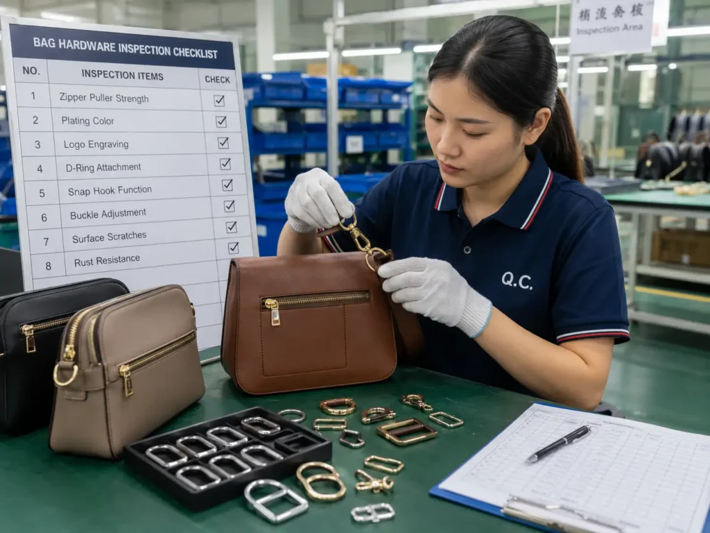 custom bag hardware quality inspection in factory