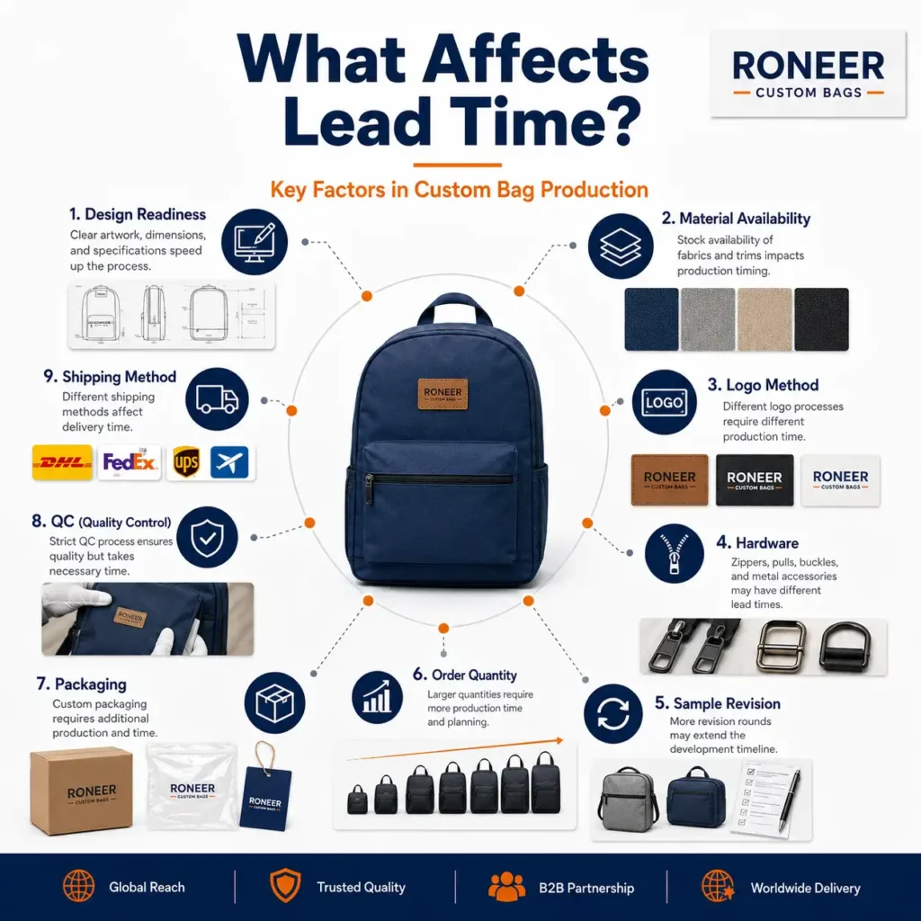 Custom bag lead time process from project review to shipping arrangement