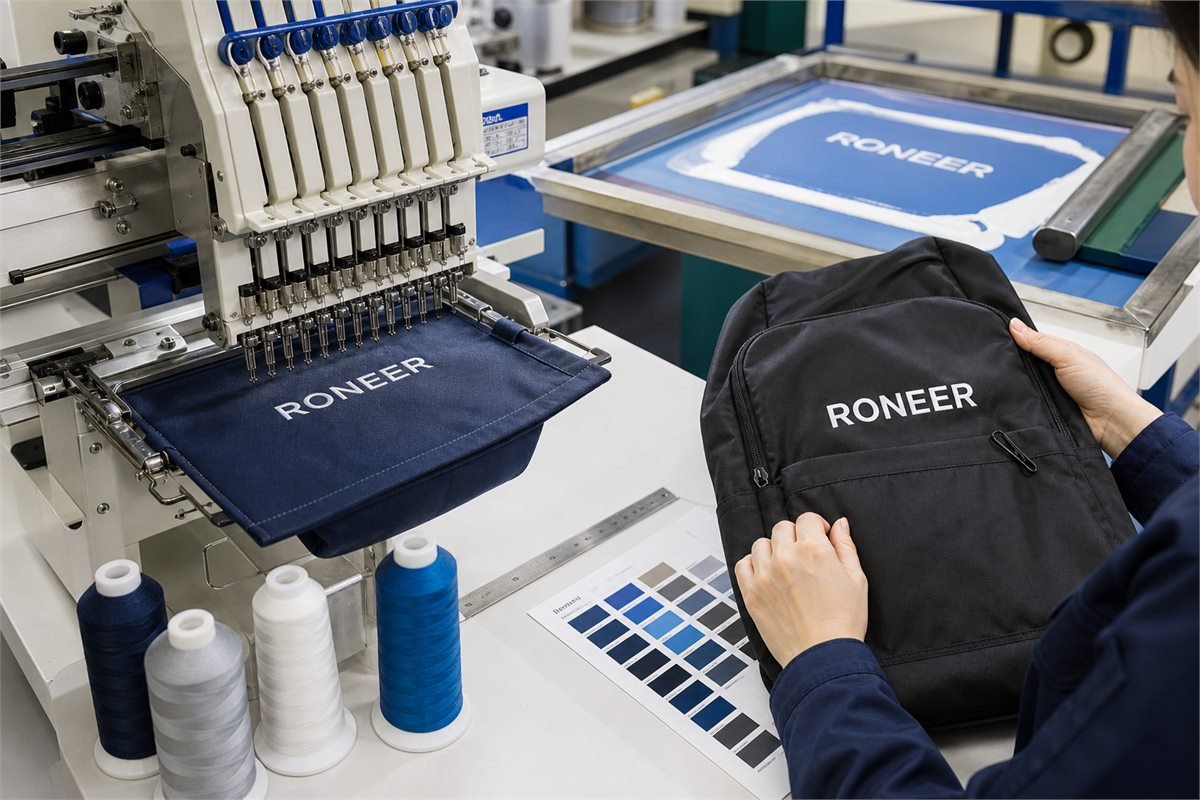 screen printing and embroidery logo production for custom bags