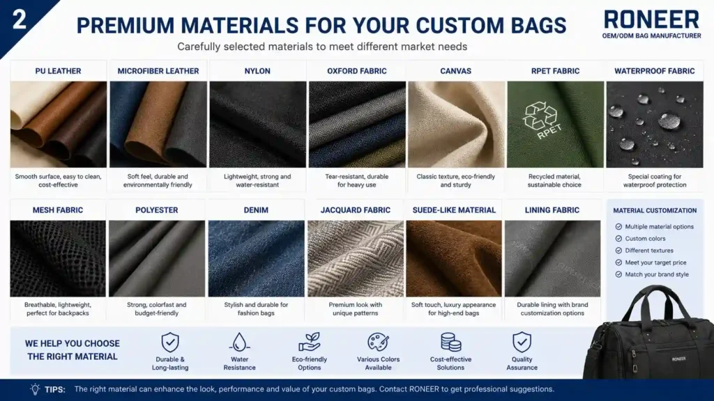 custom bag material options for OEM ODM production