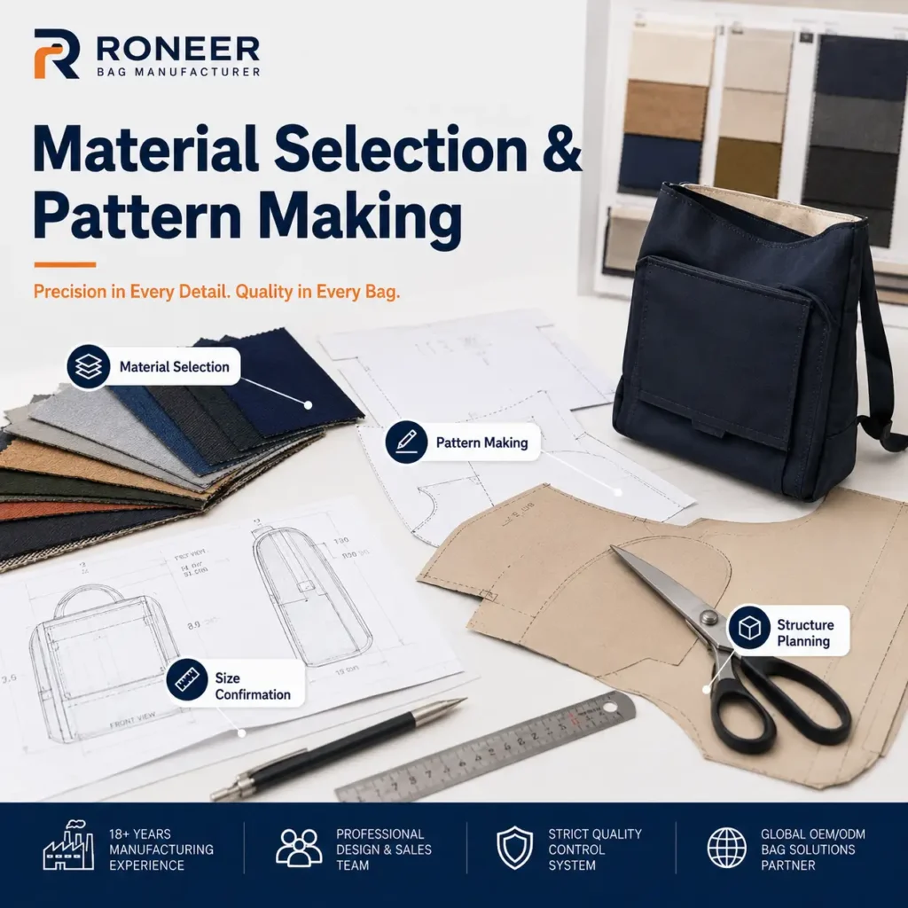 Custom bag material selection and pattern making during the bag sampling process