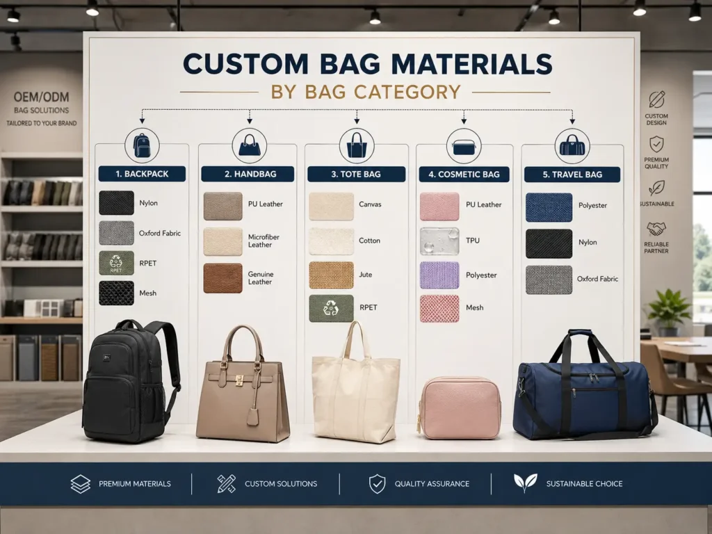 custom bag materials by bag category