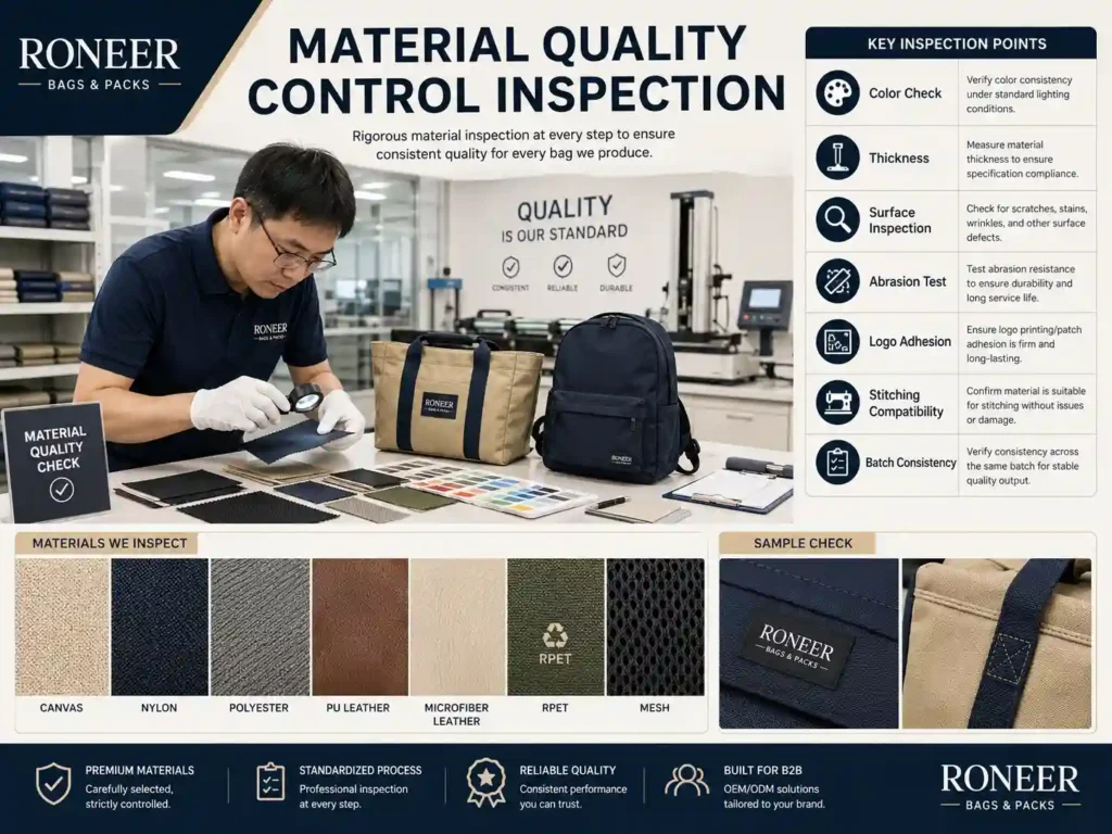 custom bag materials quality control inspection