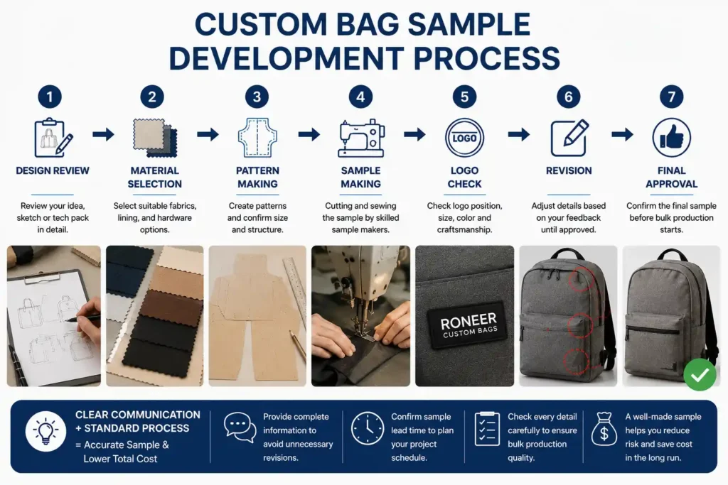 Custom bag sample development process from design review to final approval