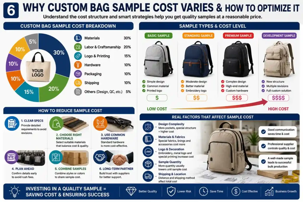 Custom bag sample QC inspection before bulk production and export packing