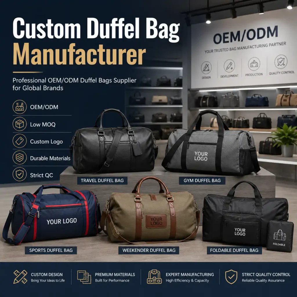 custom duffel bag manufacturer for sports and travel brands