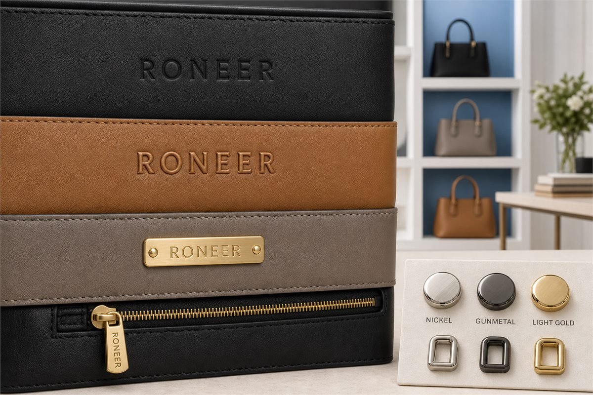 embossed debossed metal logo options for custom leather bags