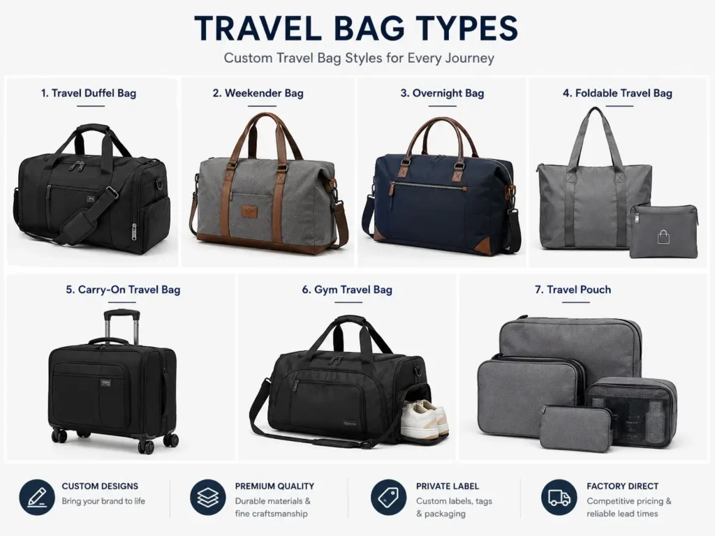 custom travel bag types for private label brands