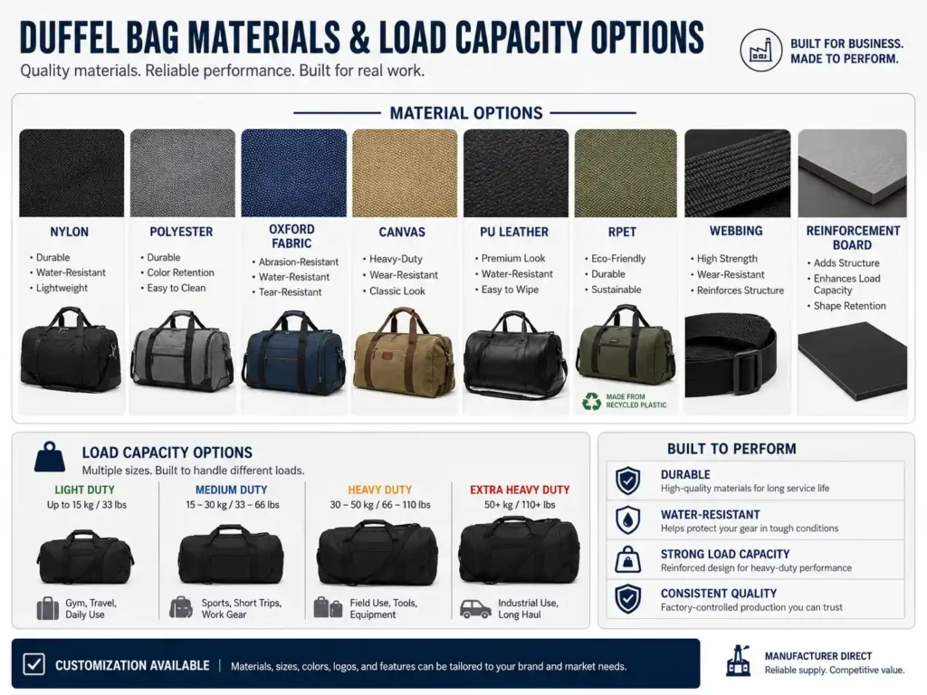 duffel bag materials and load capacity options