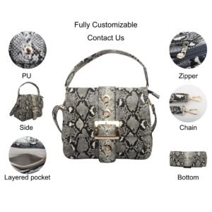 custom grey snake print PU leather chain crossbody bag feature overview GB-6389