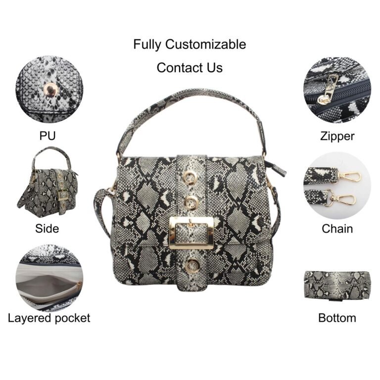custom grey snake print PU leather chain crossbody bag feature overview GB-6389