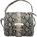 custom grey snake print PU leather chain crossbody bag front view GB-6389