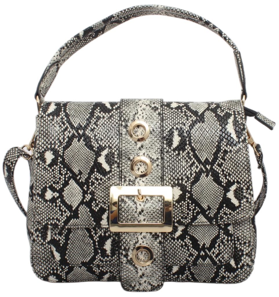 custom grey snake print PU leather chain crossbody bag front view GB-6389