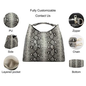 custom grey snake print PU leather hobo shoulder handbag feature overview GB-6390