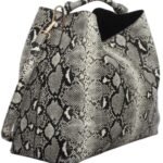 custom grey snake print PU leather hobo shoulder handbag side view GB-6390