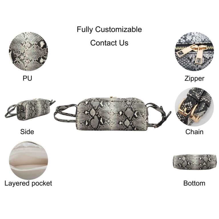 custom grey snake print PU leather barrel crossbody bag feature overview GB-6391
