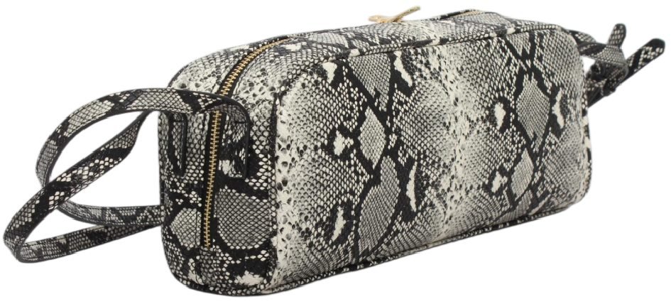 custom grey snake print PU leather barrel crossbody bag side view GB-6391