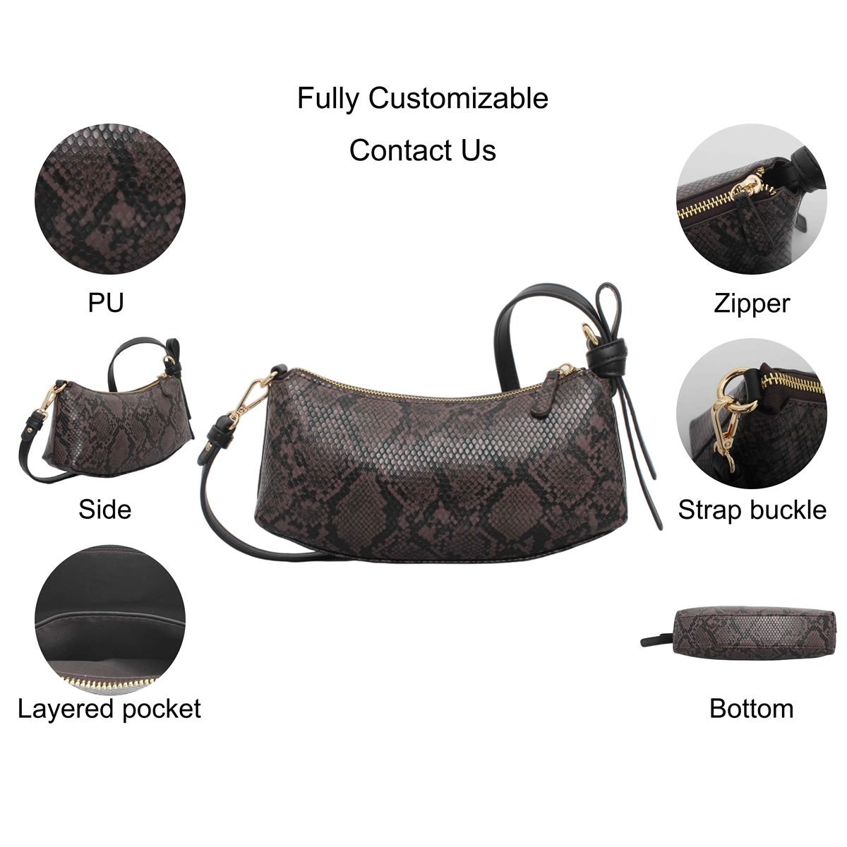 China Factory Custom Snake Print PU Leather Shoulder Bag OEM Supplier GB-6394