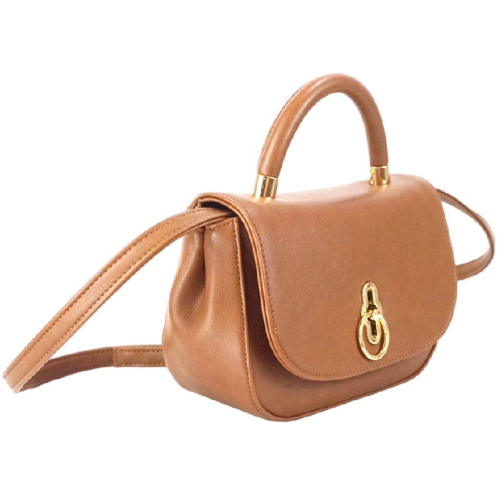 custom brown PU leather mini top handle shoulder bag side view GB-6395