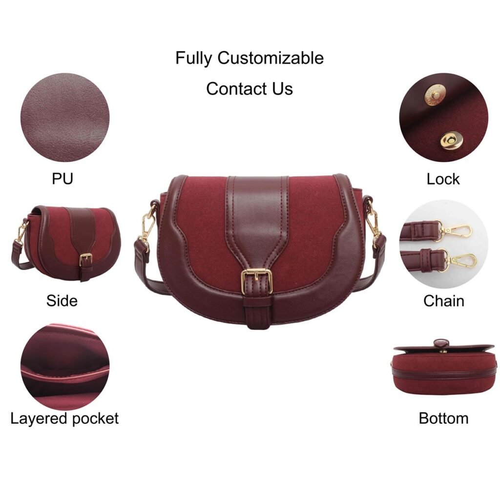 custom burgundy PU leather saddle crossbody bag feature overview GB-6396