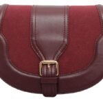 custom burgundy PU leather saddle crossbody bag front view GB-6396