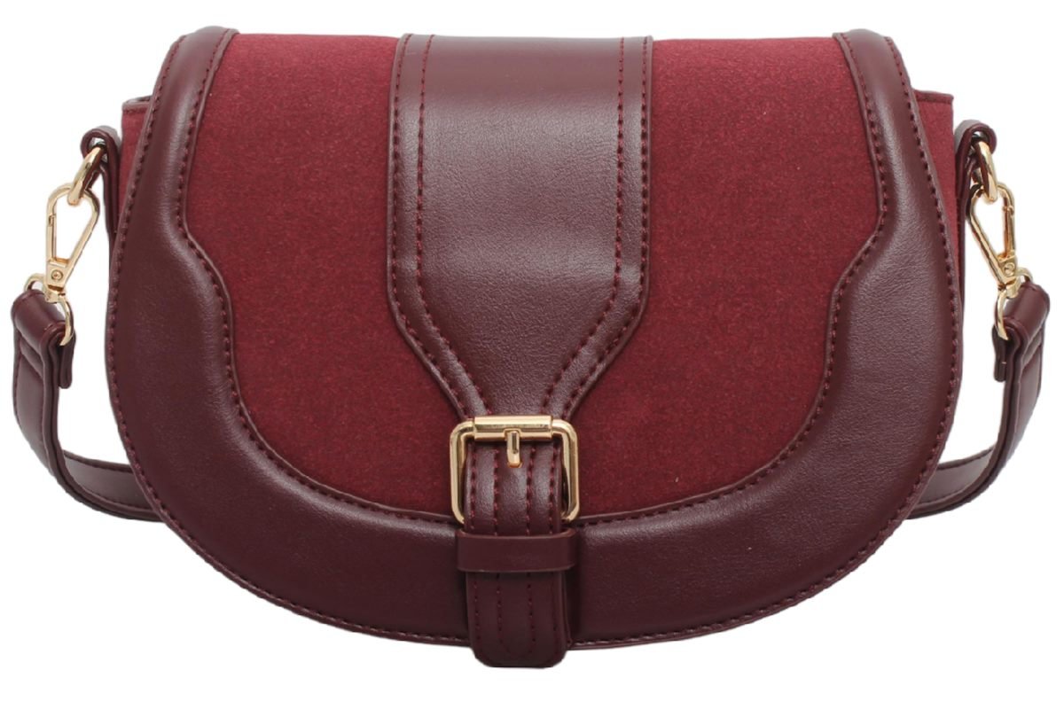 custom burgundy PU leather saddle crossbody bag front view GB-6396