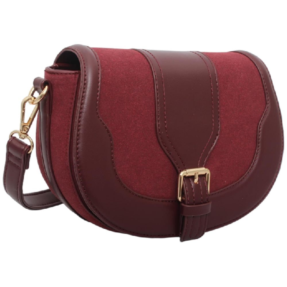 custom burgundy PU leather saddle crossbody bag side view GB-6396
