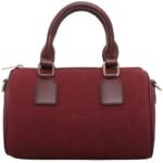 custom burgundy PU leather barrel handbag front view GB-6400