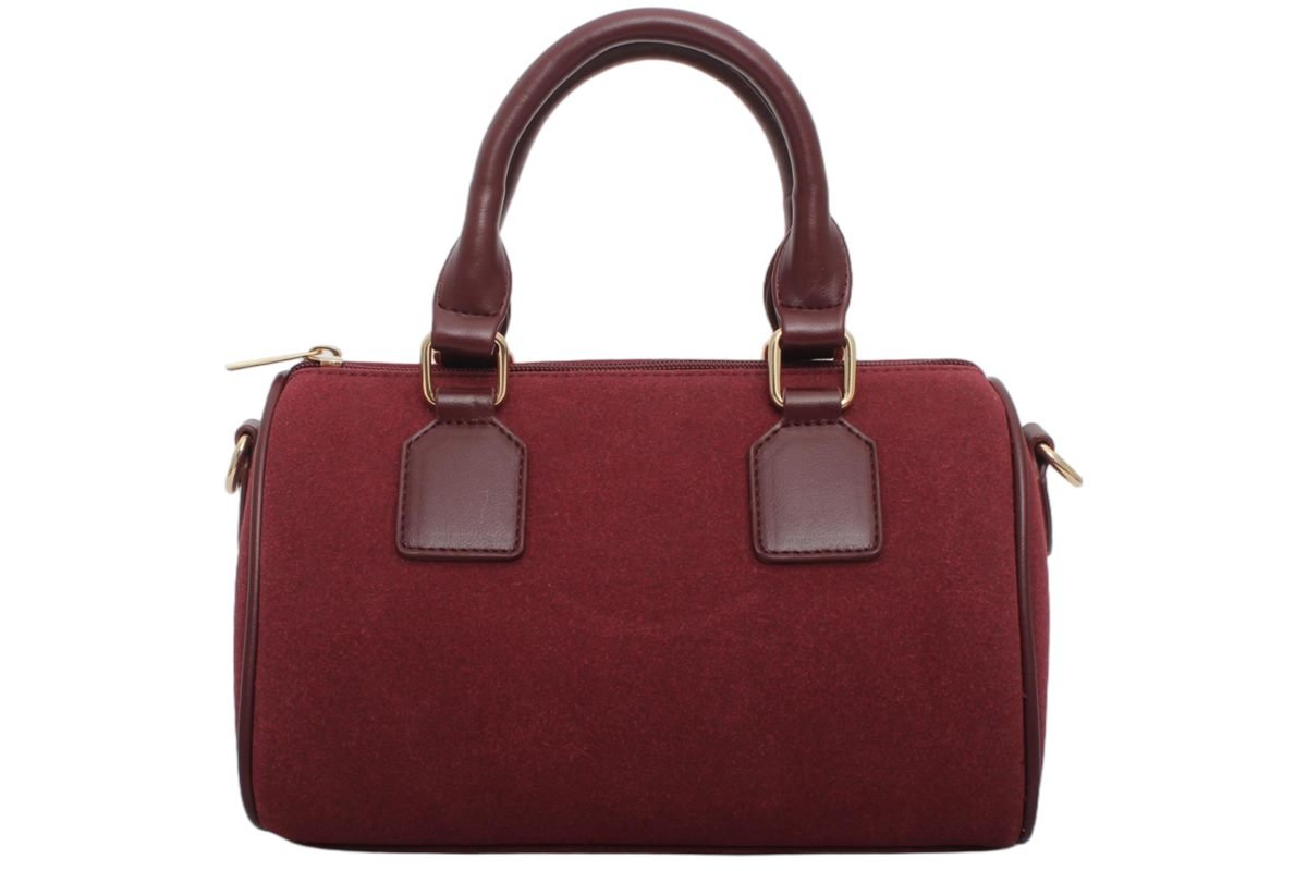 custom burgundy PU leather barrel handbag front view GB-6400