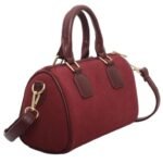 custom burgundy PU leather barrel handbag side view GB-6400
