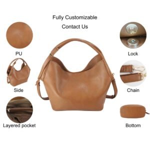 custom brown PU leather hobo shoulder handbag feature overview GB-6402