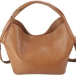custom brown PU leather hobo shoulder handbag front view GB-6402