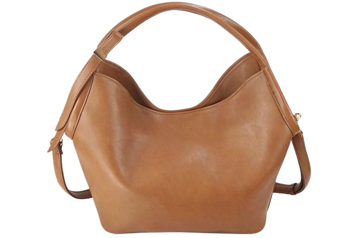 custom brown PU leather hobo shoulder handbag front view GB-6402