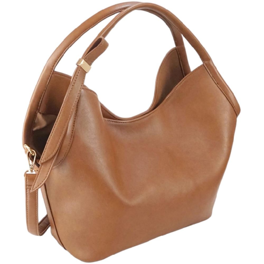custom brown PU leather hobo shoulder handbag side view GB-6402