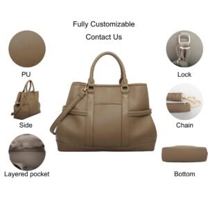 custom khaki PU leather tote handbag feature overview GB-6403