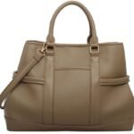 custom khaki PU leather tote handbag front view GB-6403